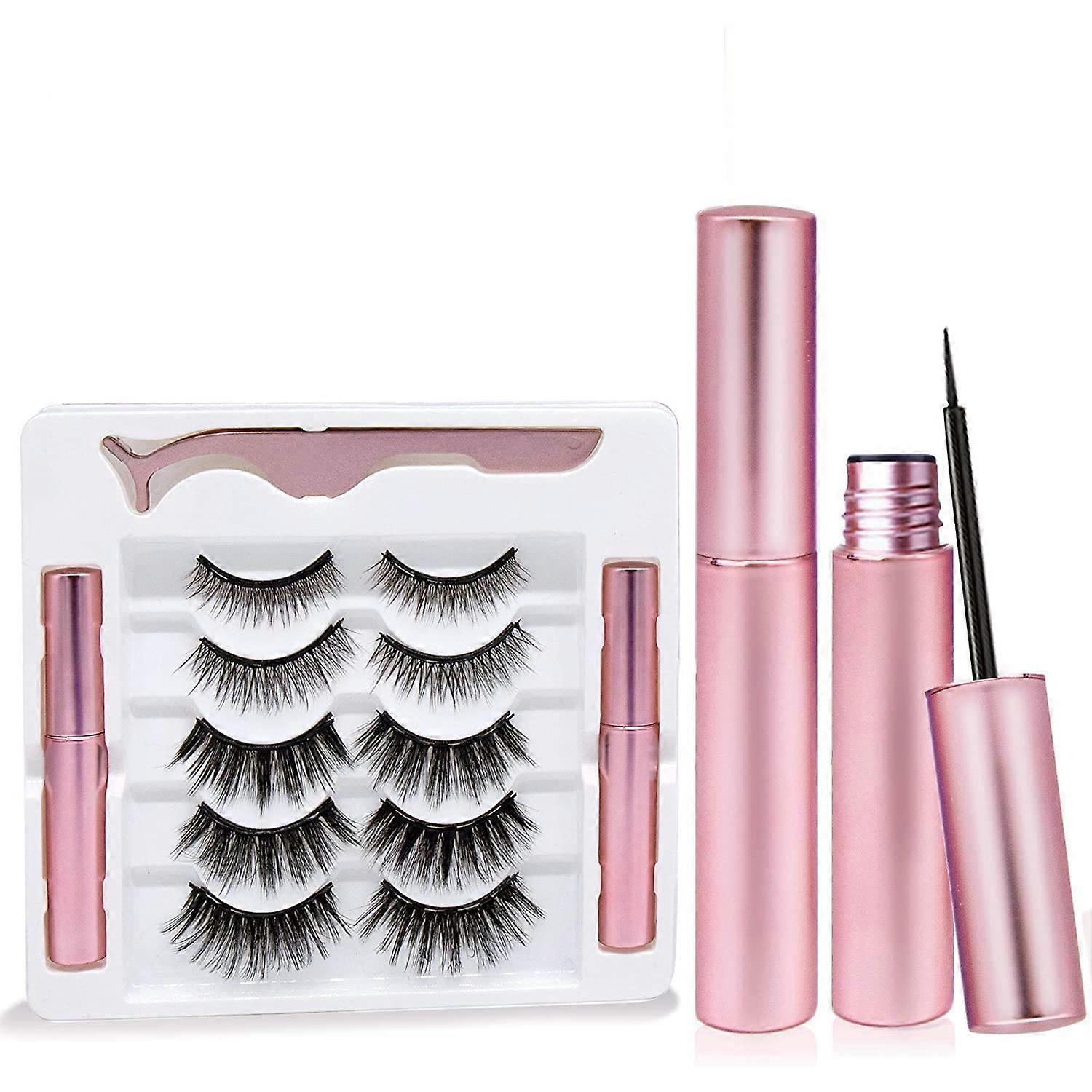 Emlimny Magnetic Eyeliner and Lashes Kit, Magnetic Eyeliner for Magnetic Lashes Set, With Reusable Lashes [5 Pairs]