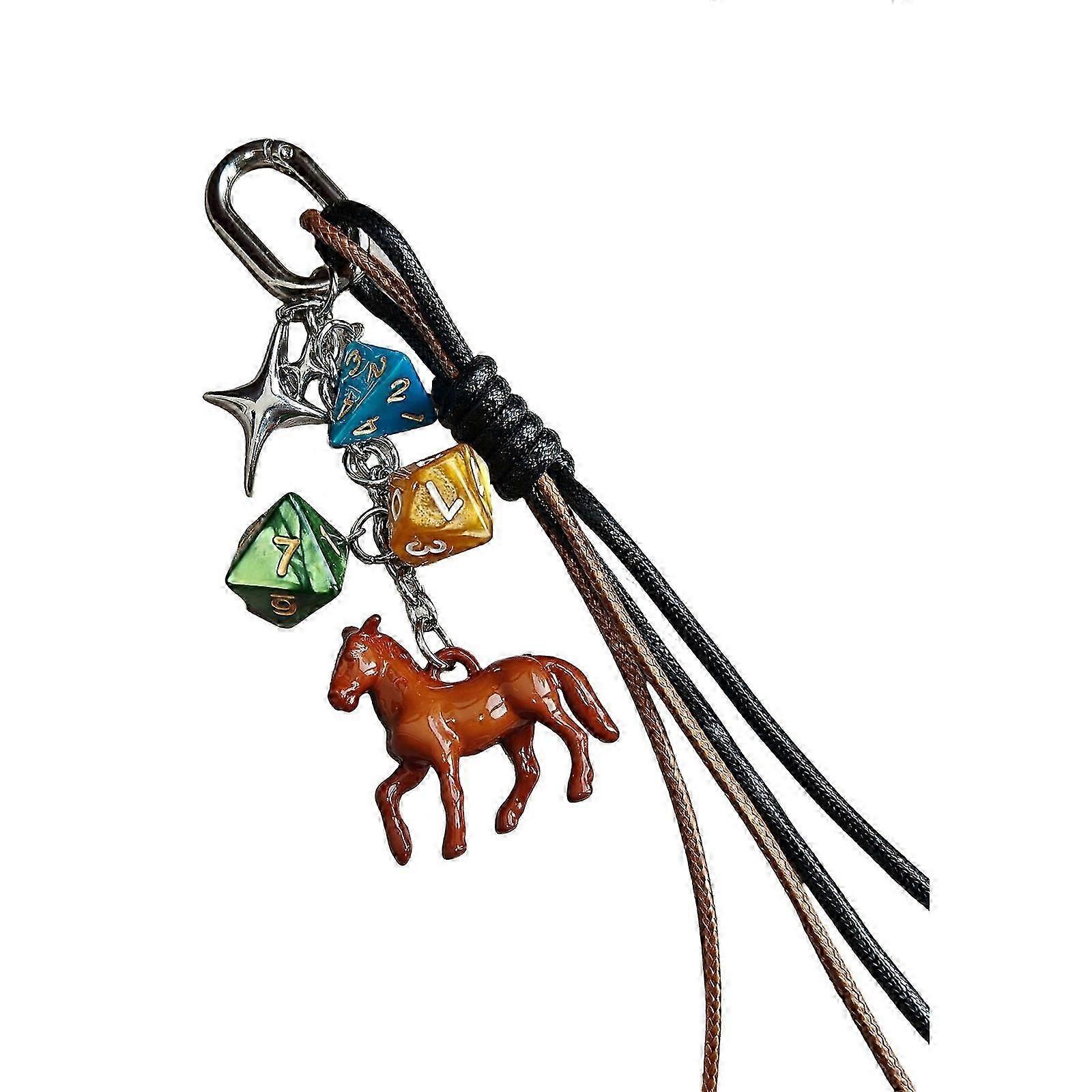 Distinctive 3D Dices and Horse Key Holder Lightweight Acrylic Weaving Rope Keychain Retro Pendant Bag Charm Accessory