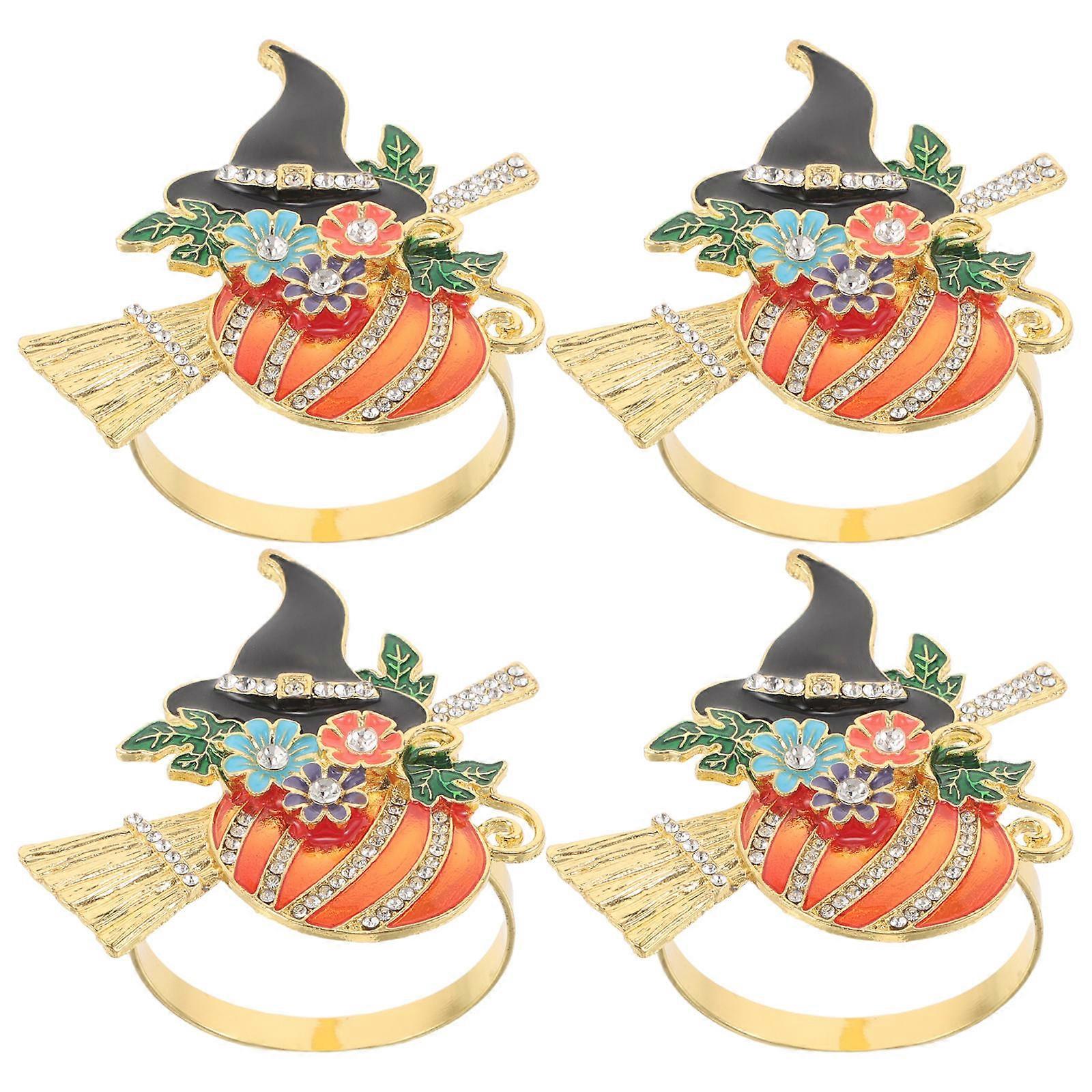 Halloween Napkin Rings Witch Hat Design with Rhinestone 4Pcs Set