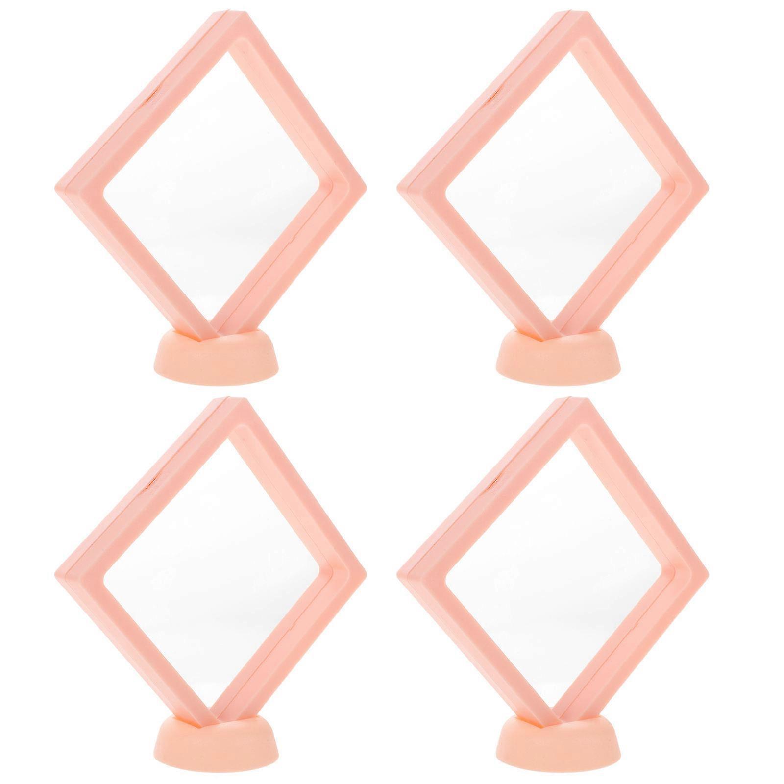 Mini Toy Display Box for Storage 4Sets Pink Transparent Plastic Organizer