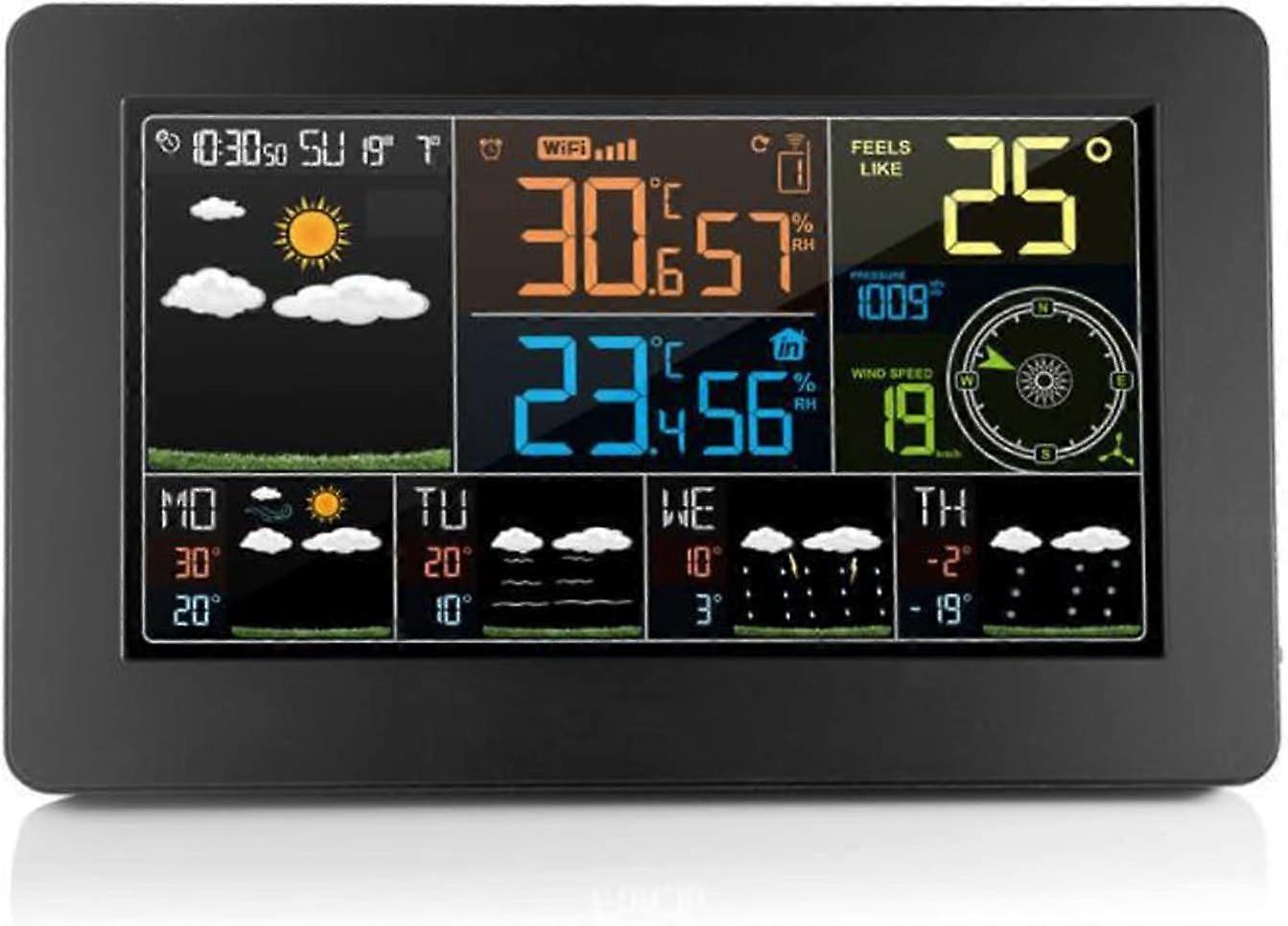 Indoor Outdoor Weather Station with Large LCD Display, Dual Alarm Clock, Temperature and Humidity Sensor
