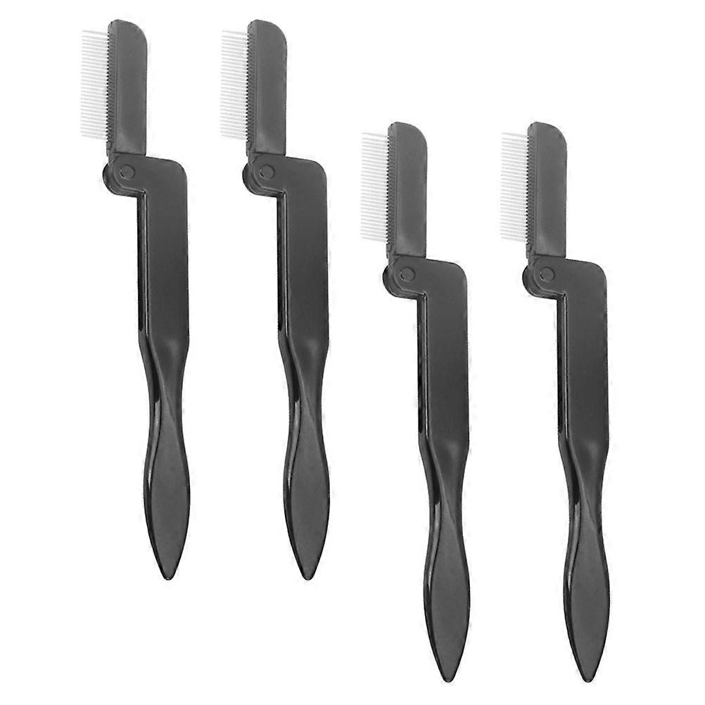 Black Eyebrow Brush Comb Foldable Makeup Tool for 4Pcs Brushes