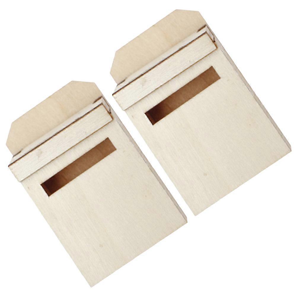 Miniature Mailbox For Dollhouse Mini Mailbox Model Diy Accessory Simple Design Wooden Rectangular 2Pcs