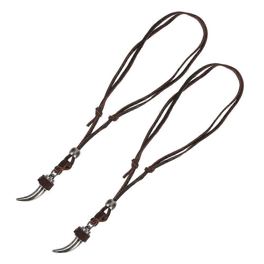 Viking Wolf Teeth Necklace for Men with 2Pcs Adjustable Cord