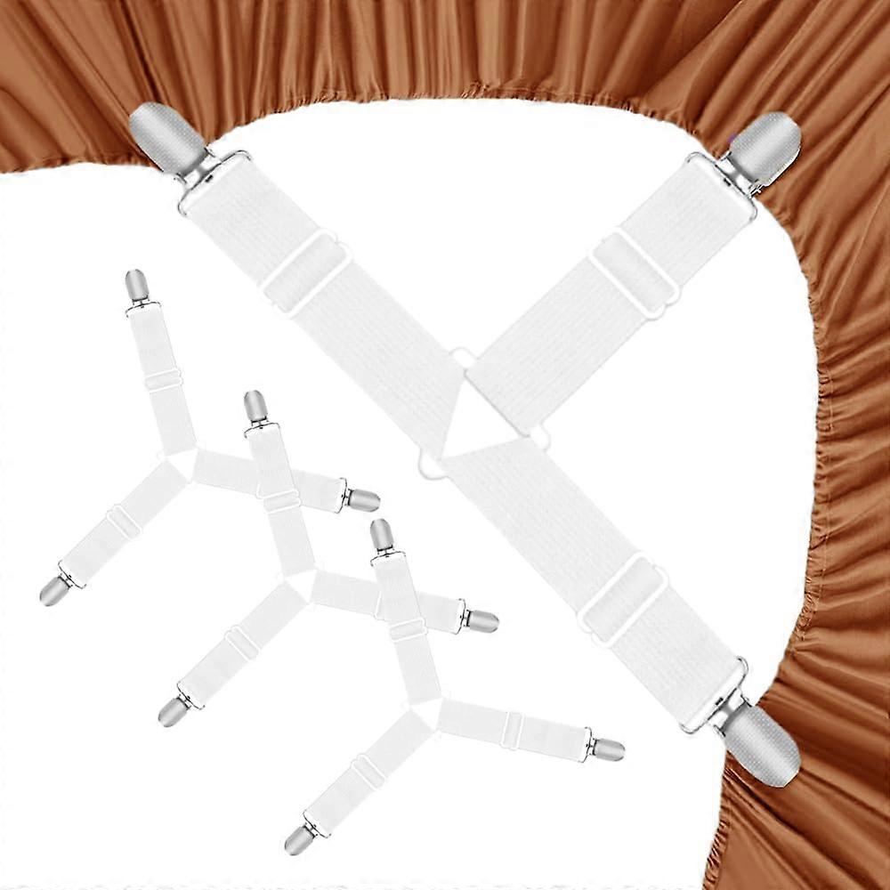 Bed Sheet Straps Adjustable Triangle Clips for Secure Corner Grip Fits All Mattress Sizes 4 Pack White