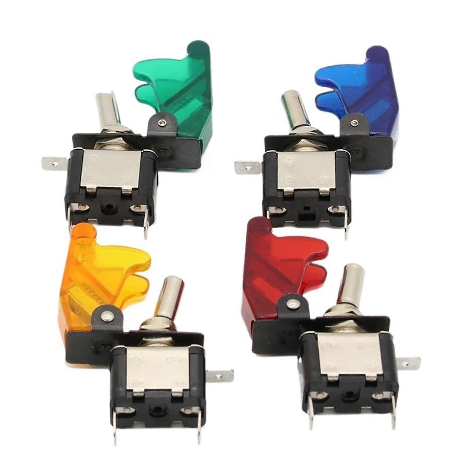 4pcs Red 12V 20A LED Rocker Toggle Switch and Racing Car Push Button with Cover for Truck Boat