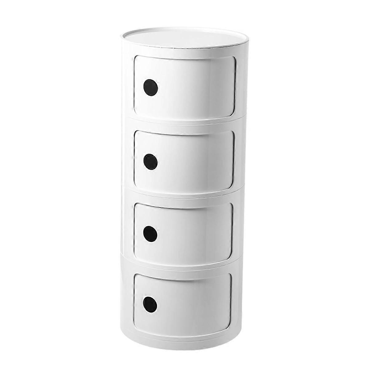 Modern White Bedside Table with Storage, Round 4Layer Nightstand for Bedroom, Milky White