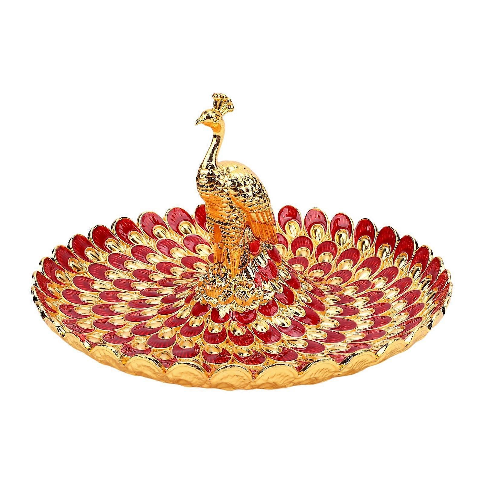 Peacock Serving Tray with Elegant Gold Red Design for Fruit, Snacks, Candy, Wedding Buffet