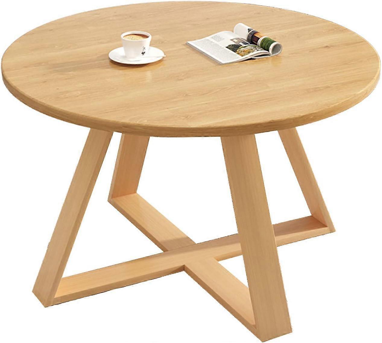 Round Side Table with Sturdy Cross Frame for Living Room, 50x50x40cm Compact Sofa End Table