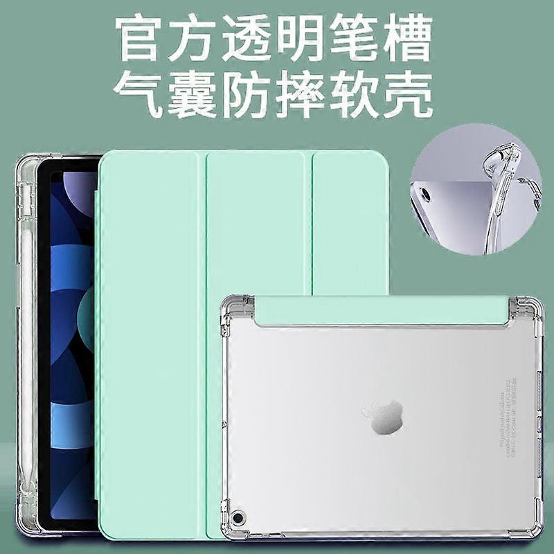 Capa transparente para iPad Air 1/Air 2 de 9,7 polegadas com compartimento para caneta e airbag, na cor verde.
