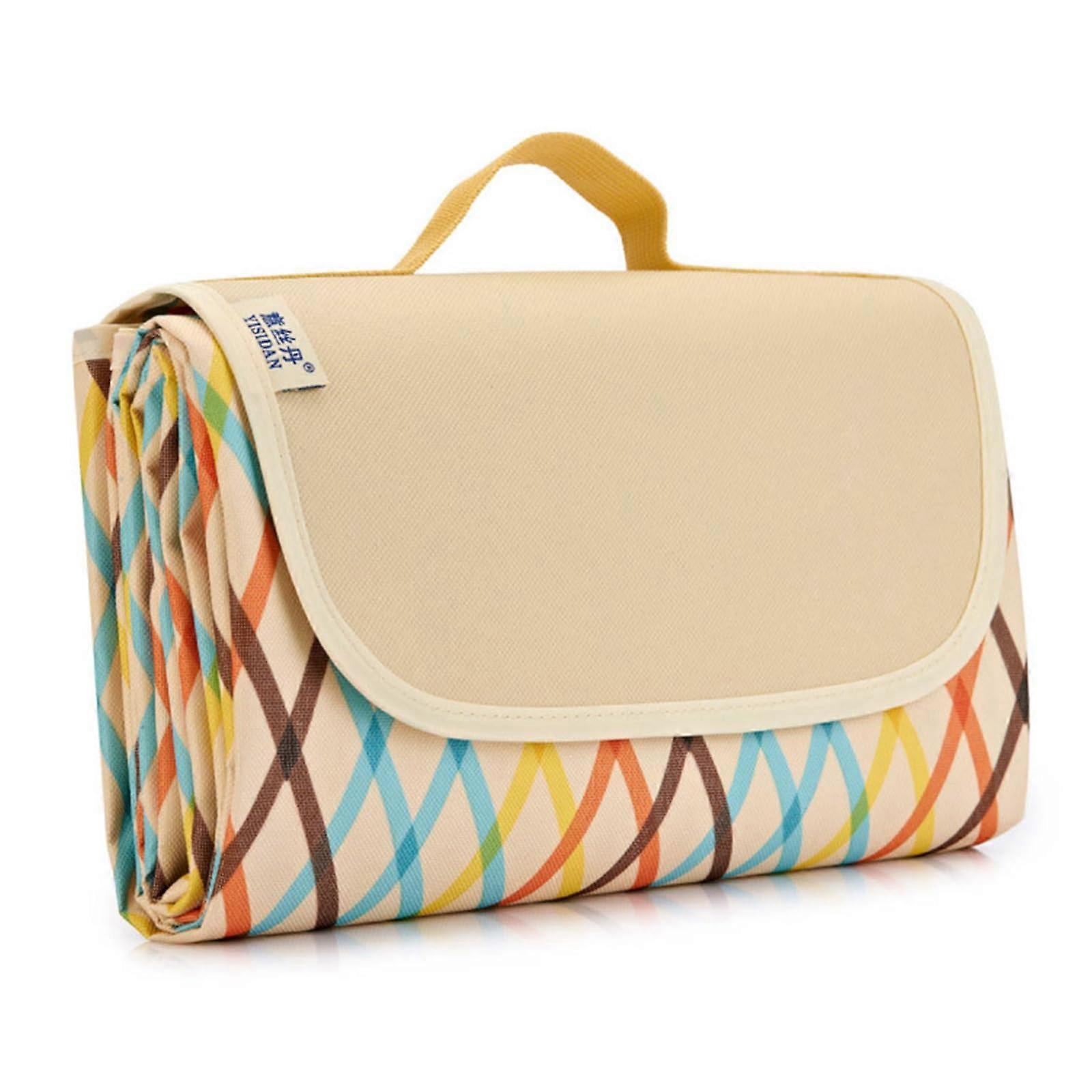 Waterproof Picnic Blanket Sandproof Foldable Outdoor Beach Camping Mat Rainbow Grid Design