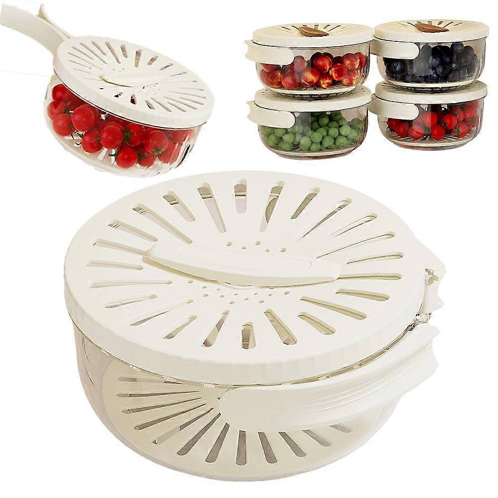 Fruit Strainer Bowl with Airtight Lid, DoubleLayer Vegetable Washing Container for Kitchen or Picnic