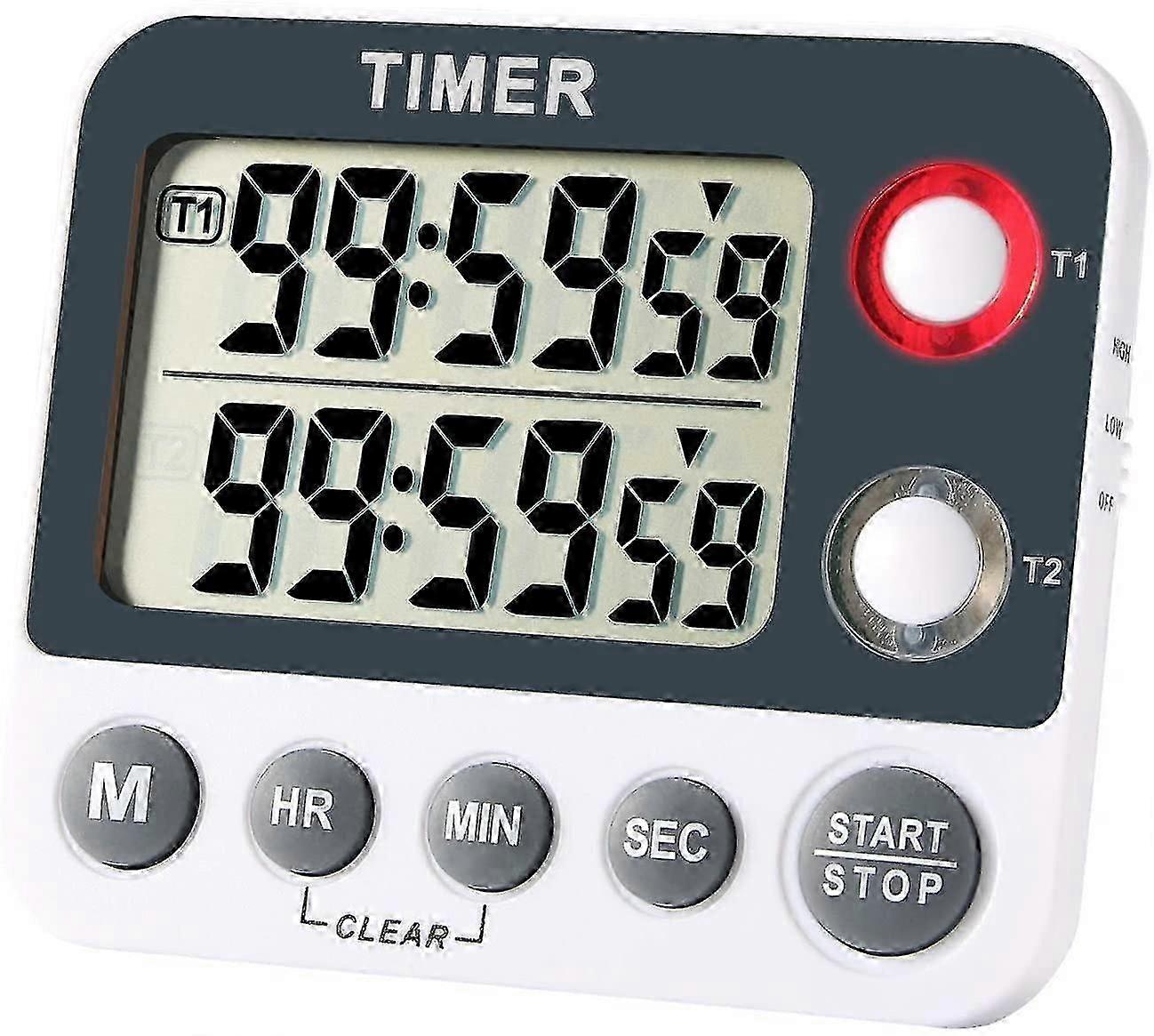 25-26 Digital Kitchen Timer Magnetic Large Screen Countdown Timer Clock 2 Channel Groups 99 Hours
