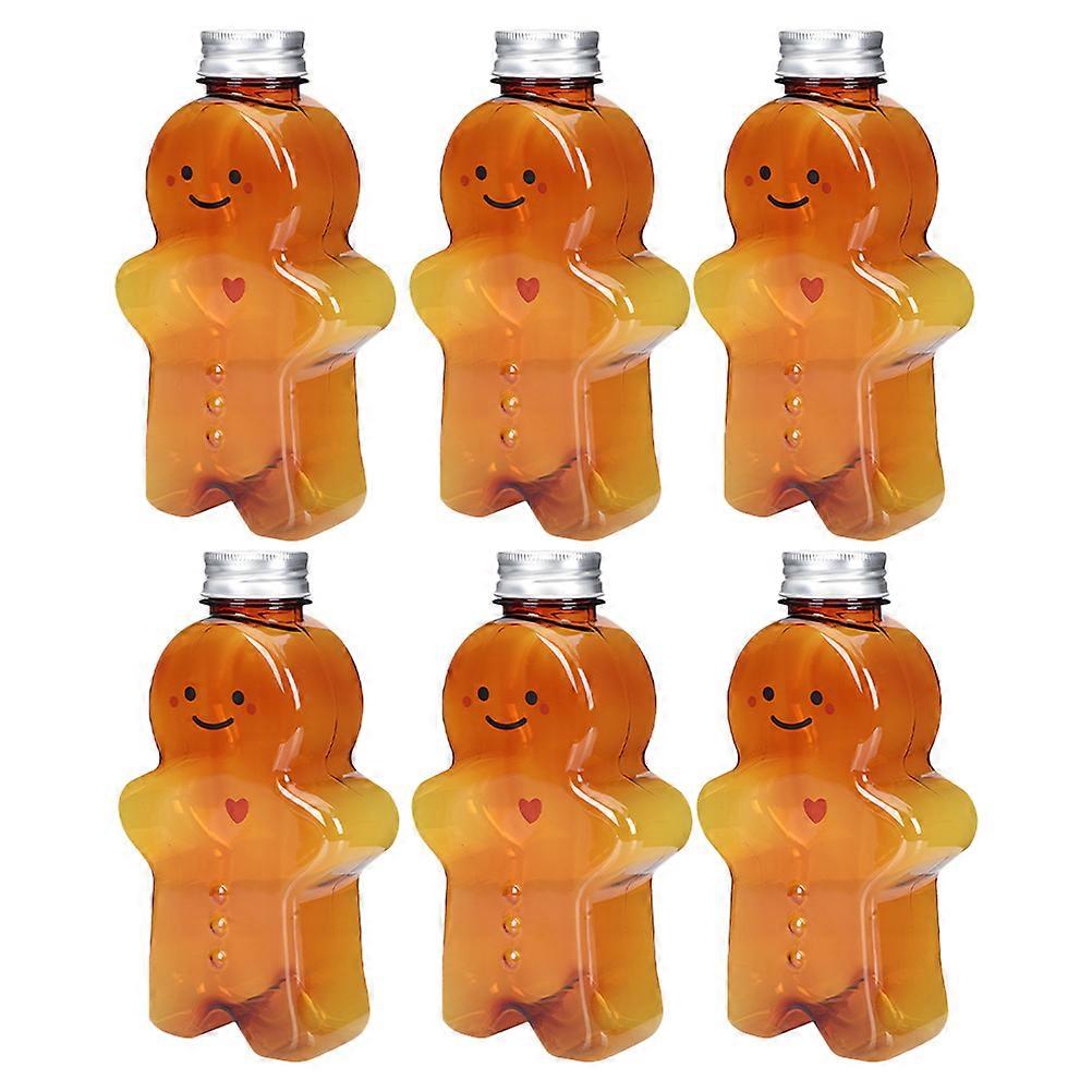 Gingerbread Man Drinking Bottles for Drinking Use 6Pcs Christmas Brown Pet Containers
