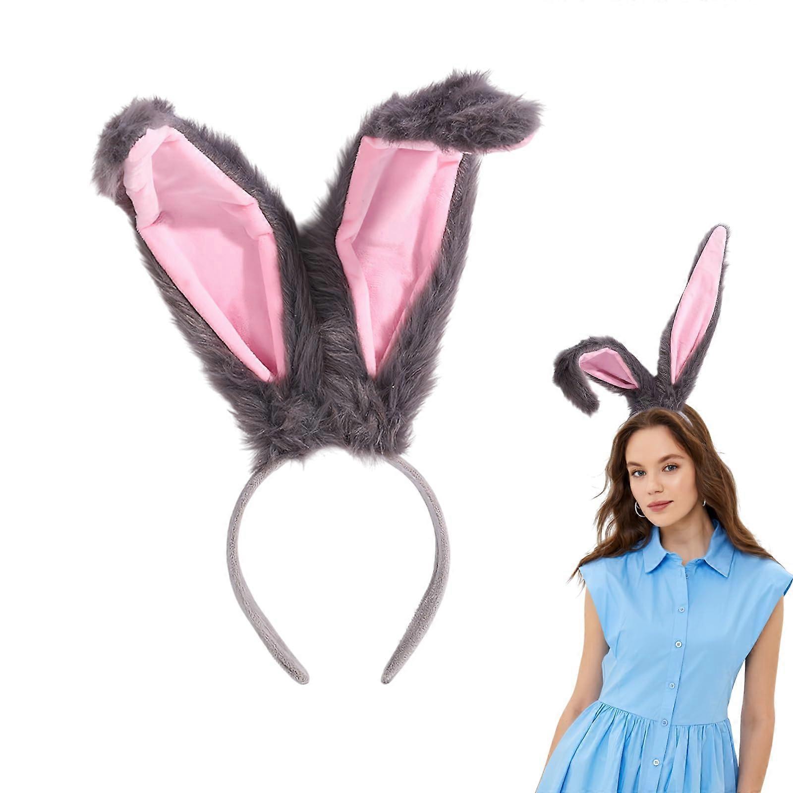 Bunny Ears Headband with Adjustable Bendable Plush Ears for Easter Party Cosplay Grey M