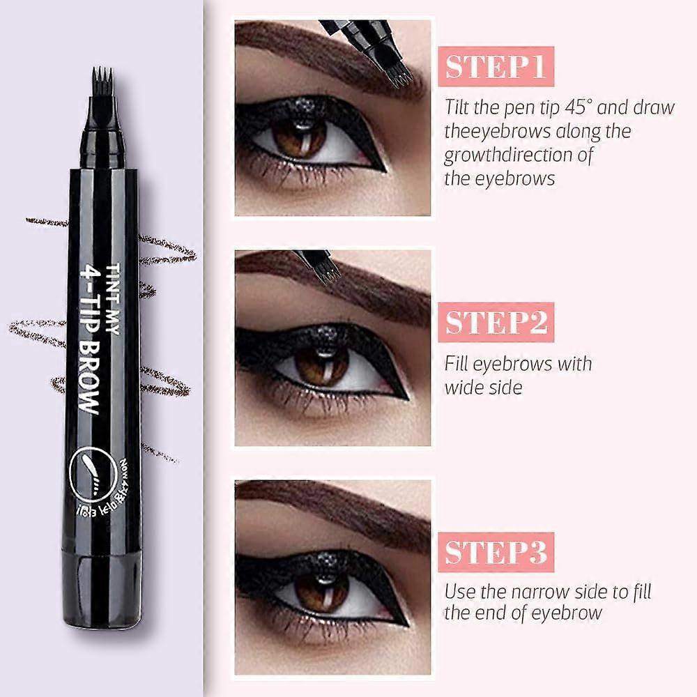 Waterproof Eyebrow Pen Dark Brown 4Tip Precision Microblading Brow Pencil Long Lasting Smudgeproof