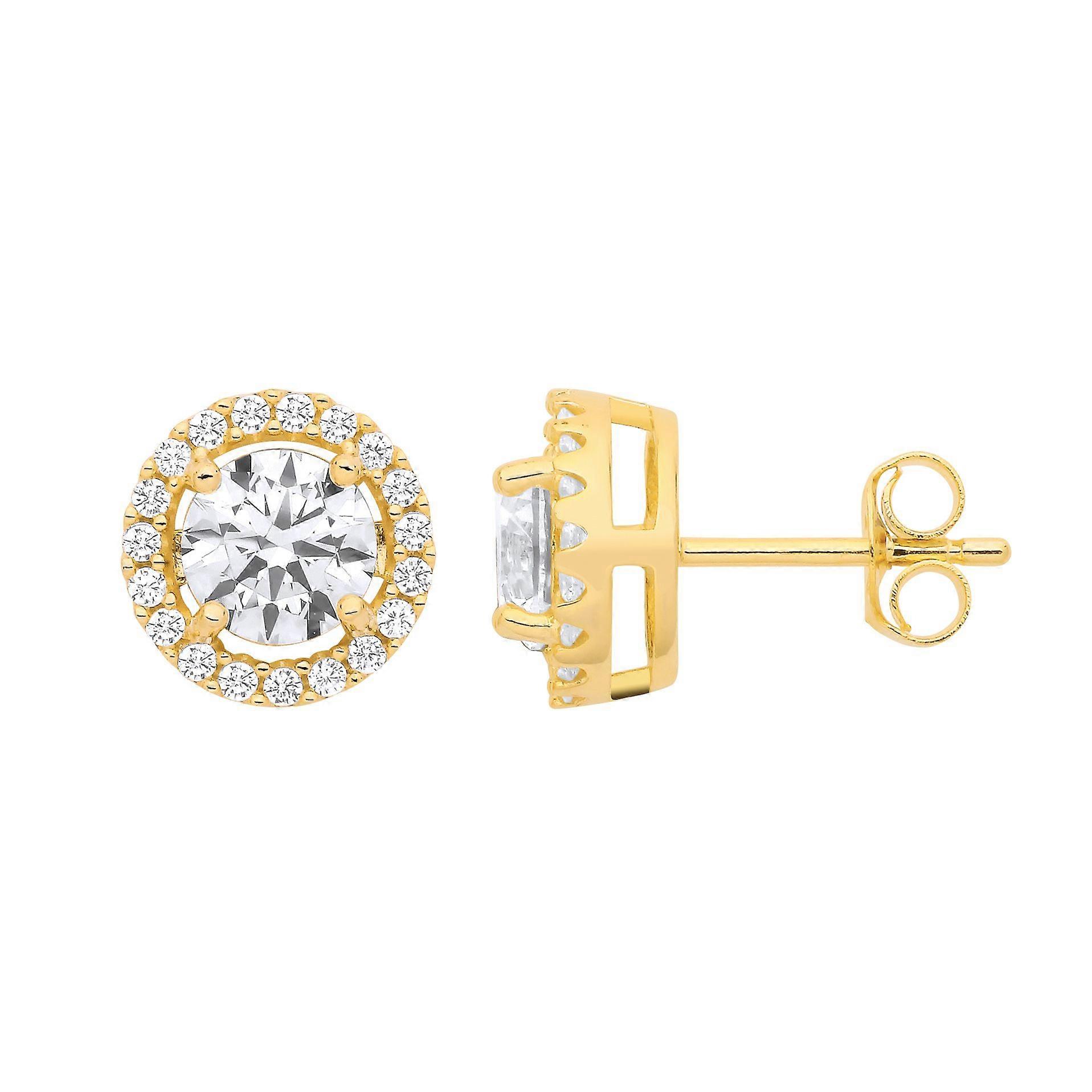 Jewelco London Ladies Rhodium Plated Sterling Silver CZ Round Halo Saturn Solitaire Stud Earrings