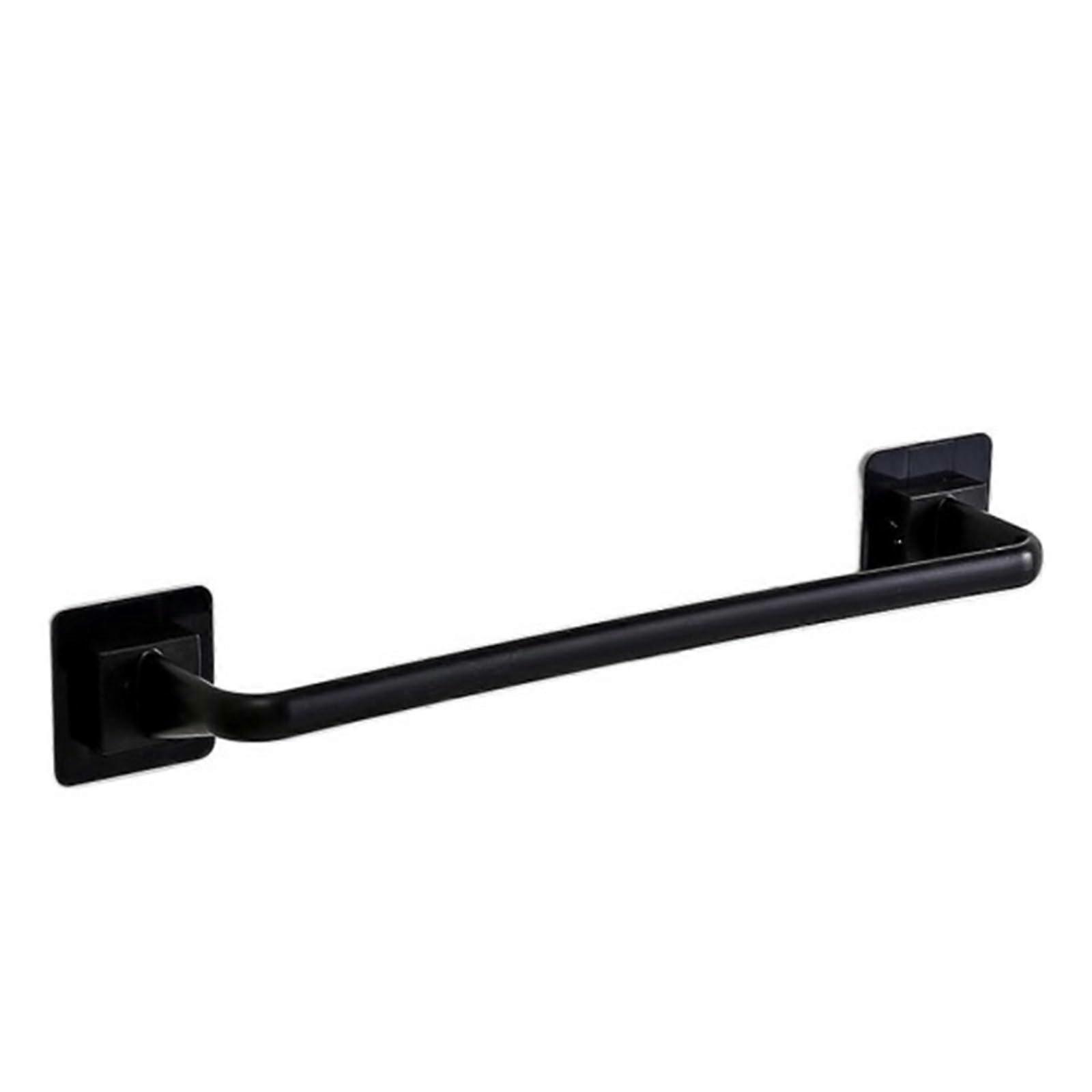 Black Bathroom Towel Rack Wall Mounted Holder with Self Adhesive Easy Install Space Saving Design