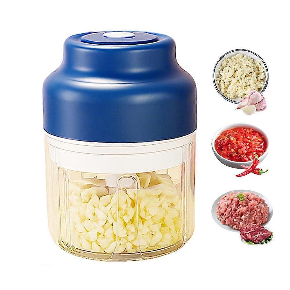 Electric Garlic Chopper USB Rechargeable Portable Food Processor for Vegetables Nuts 320ml Blue