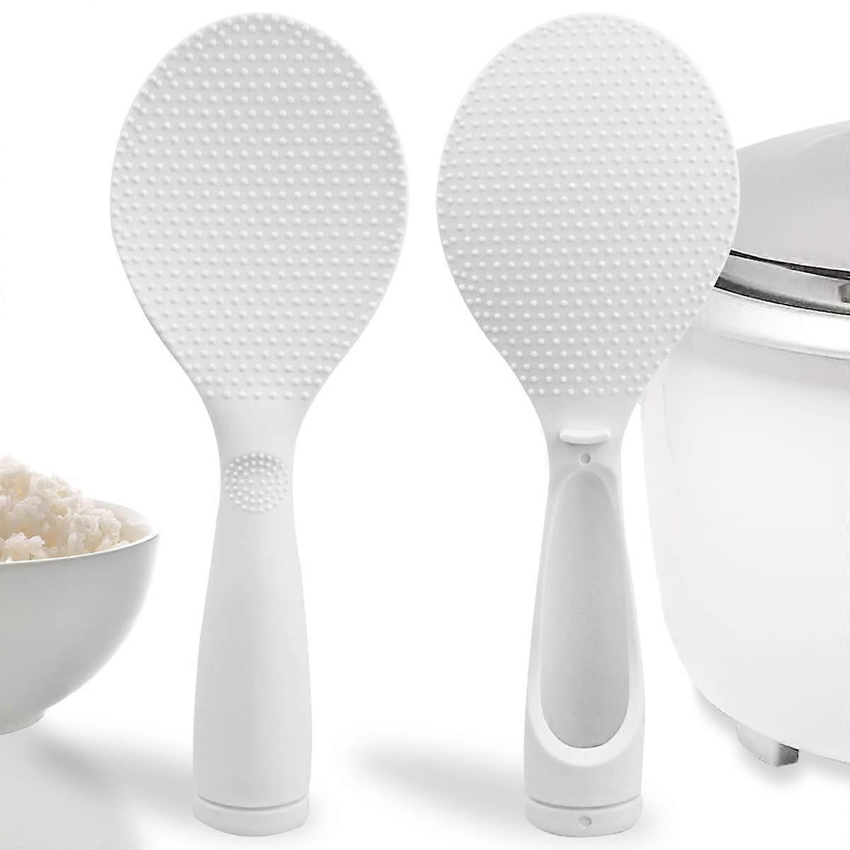 2 Pcs Nonstick Standing Rice Paddle with Textured Surface, Heat Resistant White Scoops