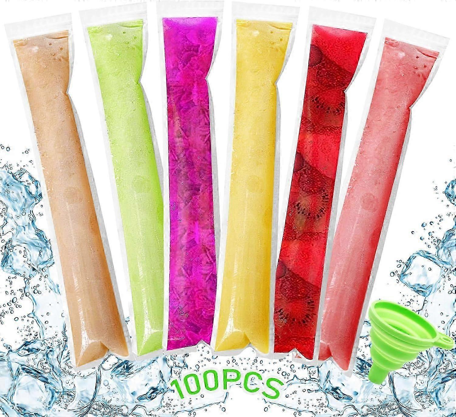 100 Pieces Popsicle Bags, Ice Cream Mold, Popsicle Bags, Popsicle Pouches, Water Ice Mold, DIY Popsicle Pouches with Funnel, Frozen Yogurt, Smoot