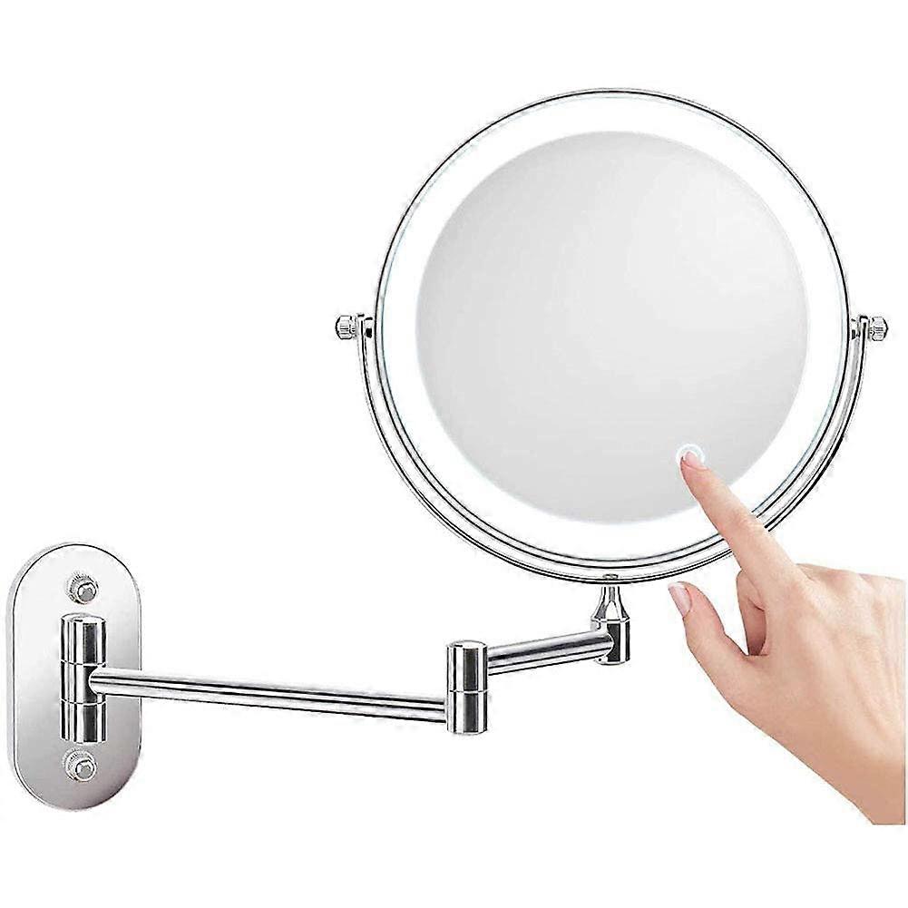 Wall Mounted LED Makeup Mirror 5X Magnification Dimmable DualSided USB Rechargeable for Bathroom