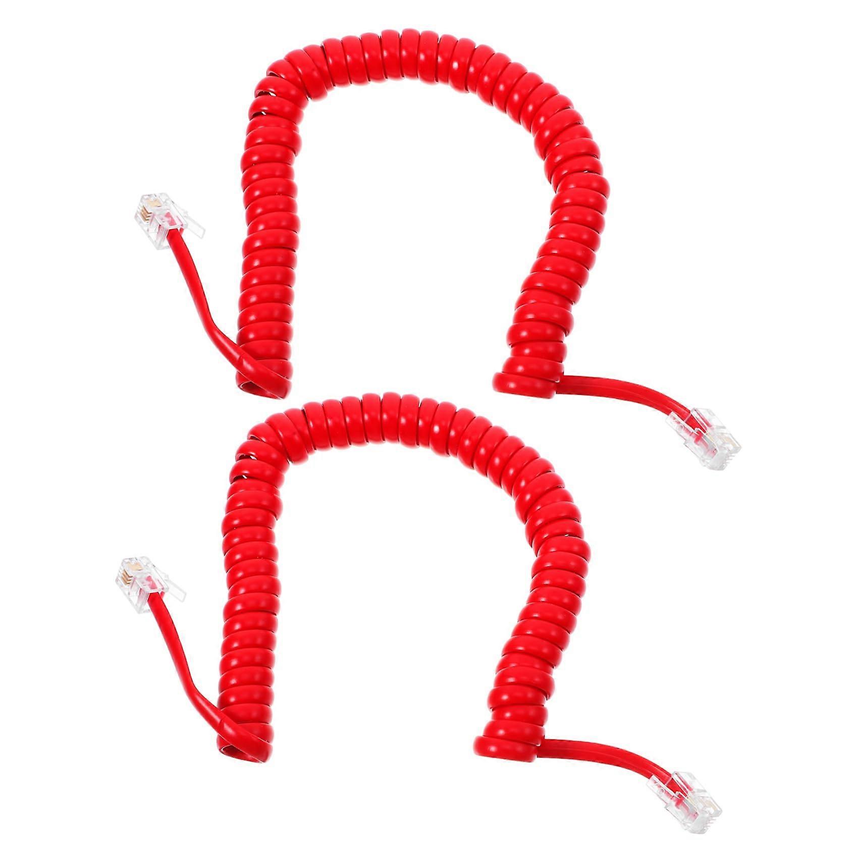 Telephone Cord 2pcs Tangle Coiled Design Durable Copper Landline Handset Cable Red