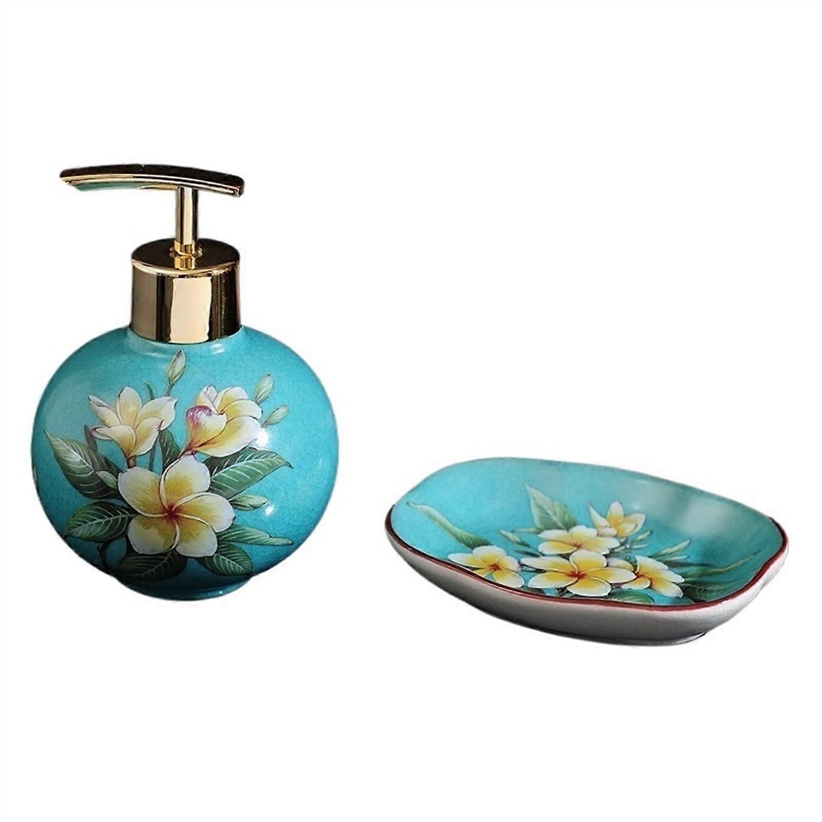 Green Ceramic Soap Dispenser with Gold Pump, 8.8oz Refillable for Bathroom or Kitchen