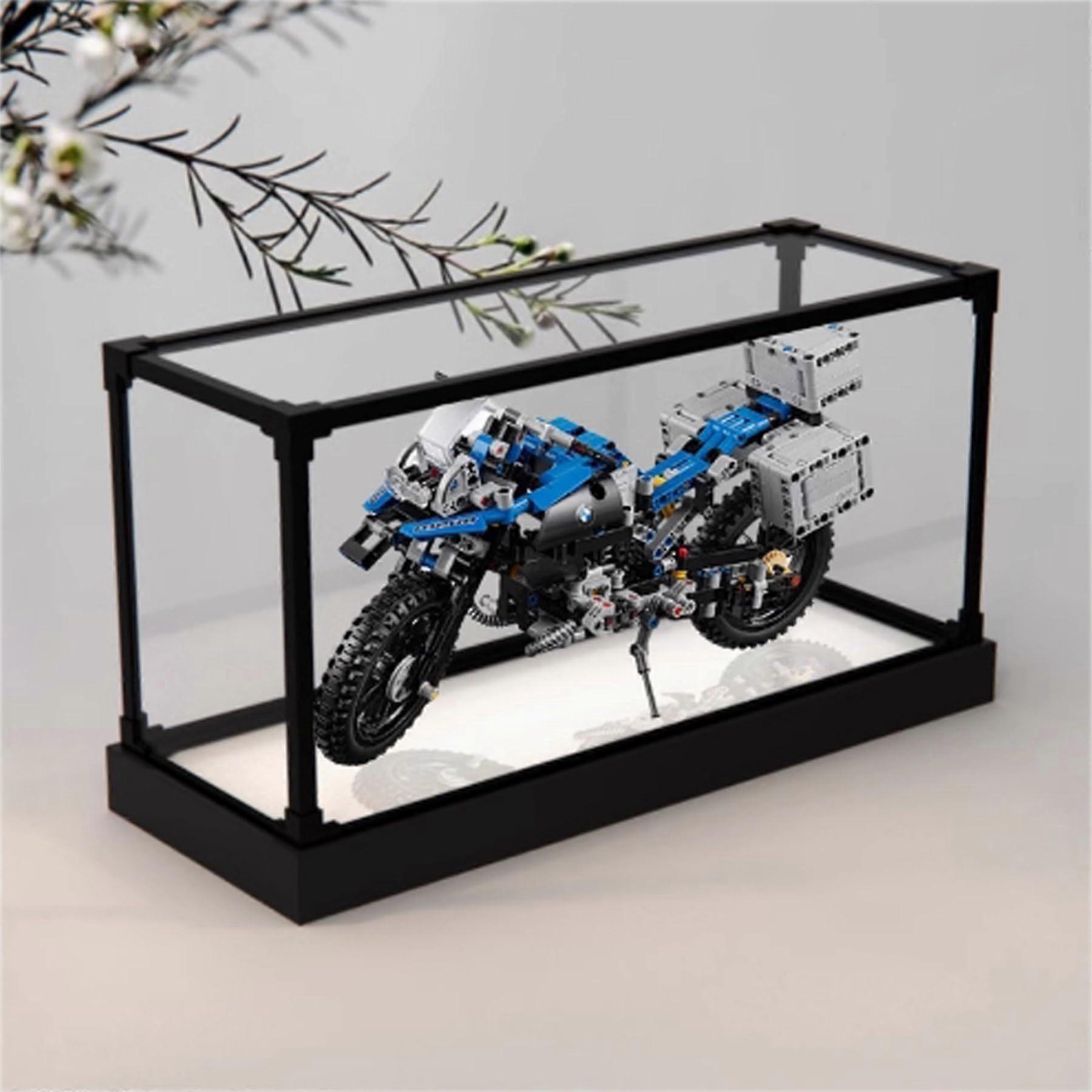 Dustproof Acrylic Display Case for  42063 Model Motorcycle, Strong Clear Box with White Base