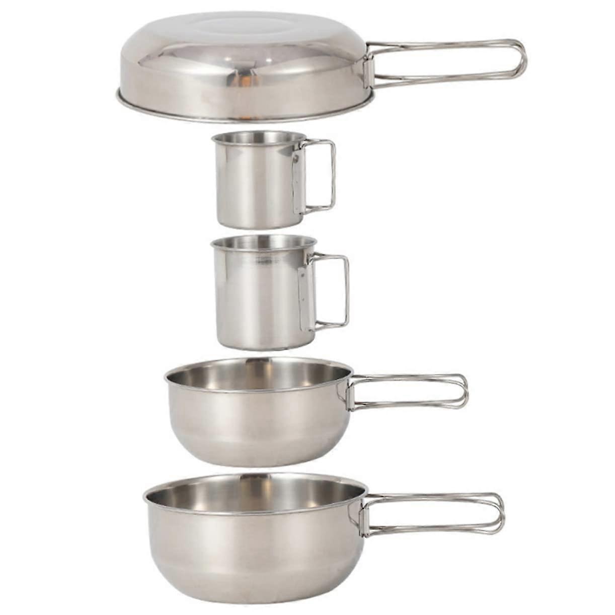 5pcs Camping Cookware Set Stainless Steel Tableware Lightweight Stackable for Outdoor Activities