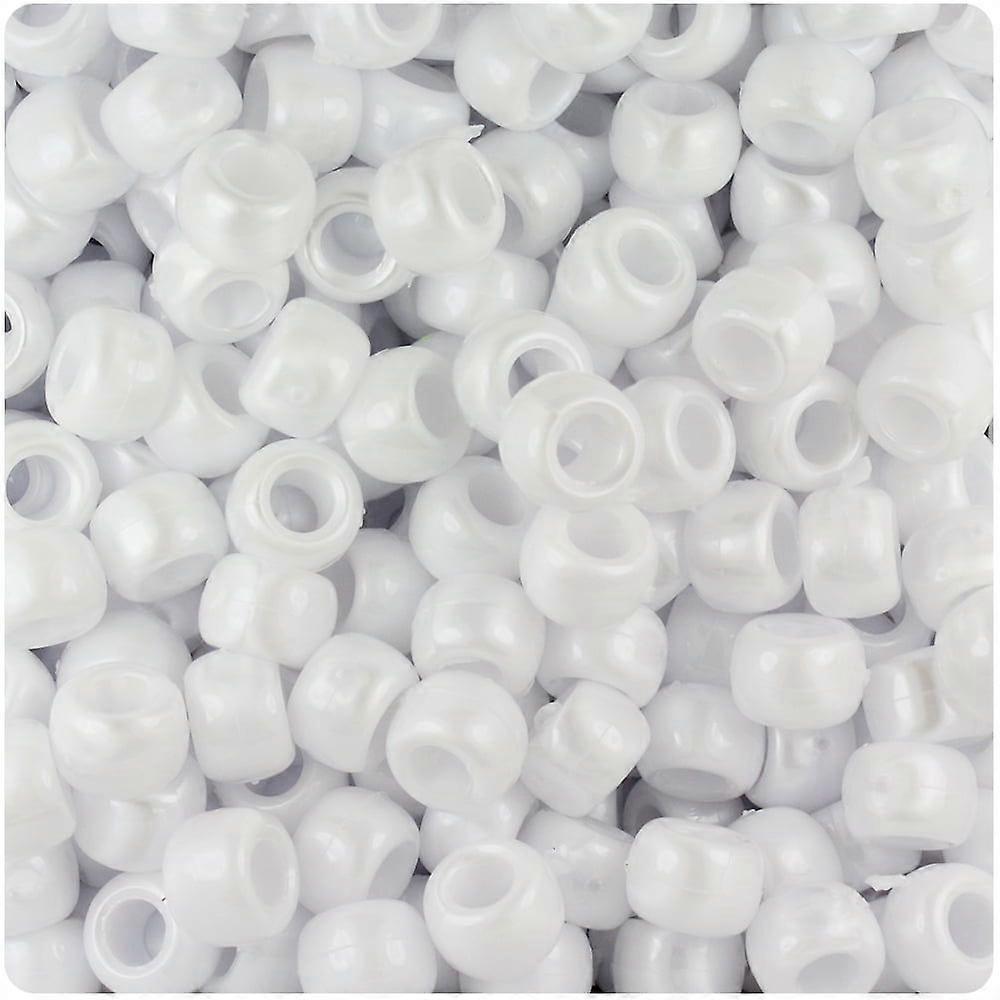 White Pearl 9mm Barrel Pony Beads (500pc)