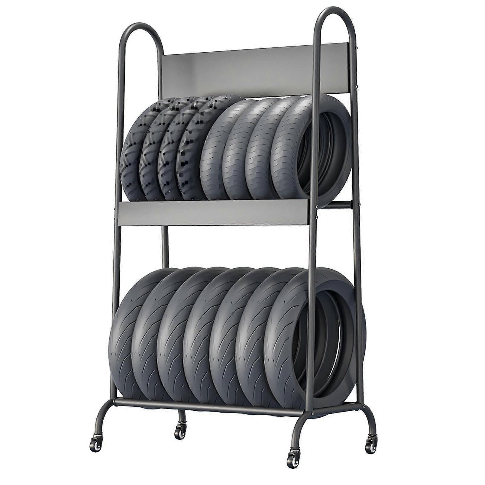 Adjustable Heavy Duty Motorcycle Tire Rack with Wheels for Garage or  Storage Display