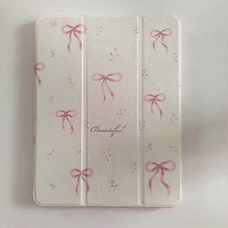 Capa protetora para tablet de 9,7 polegadas com estampa de laço na cor rosa creme.