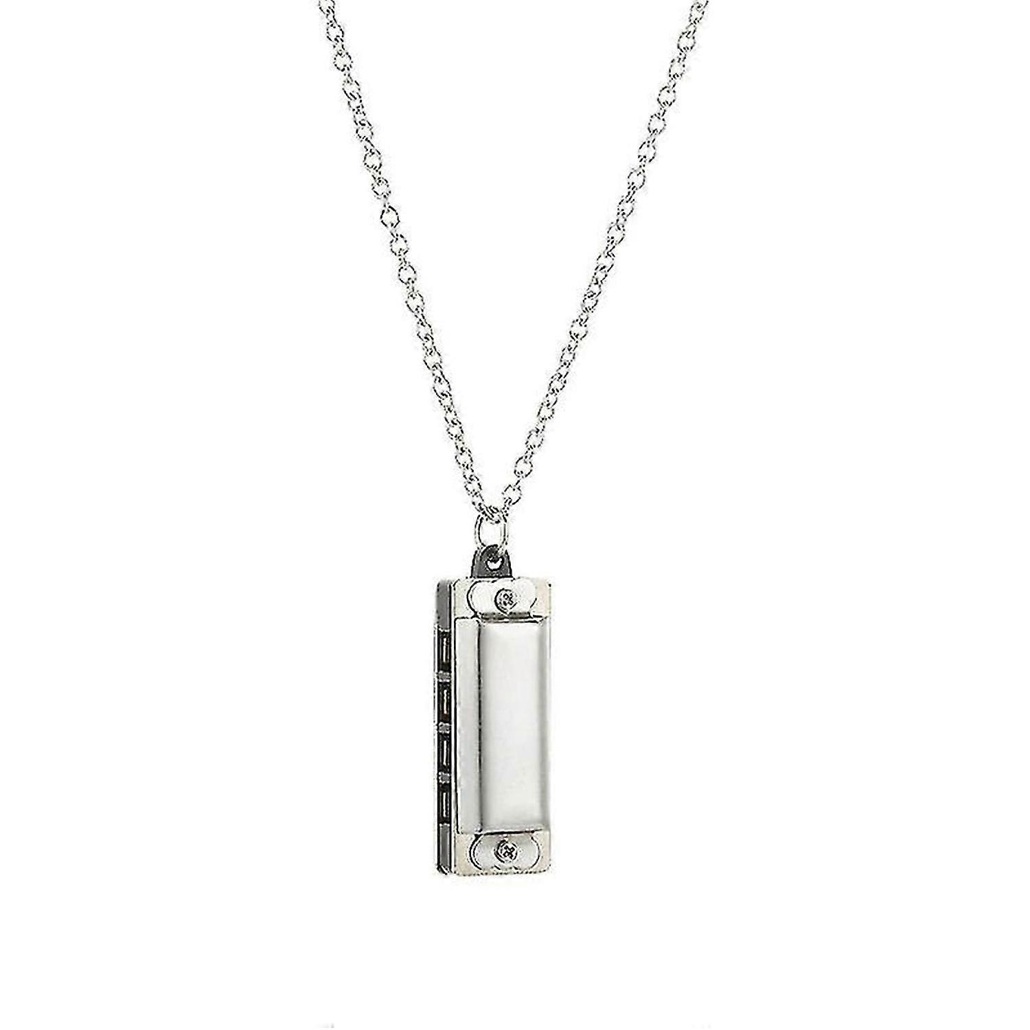 Mini Harmonica C 4 Hole 8 Tone Harmonica Portable Harmonica Necklace (Silver)