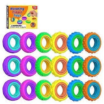 18 stuks draaiende fidgetringen, fidget spinners van getextureerd siliconen voor kinderen, sensorische ringen voor stressvermindering bij ADHD, angst en autisme.