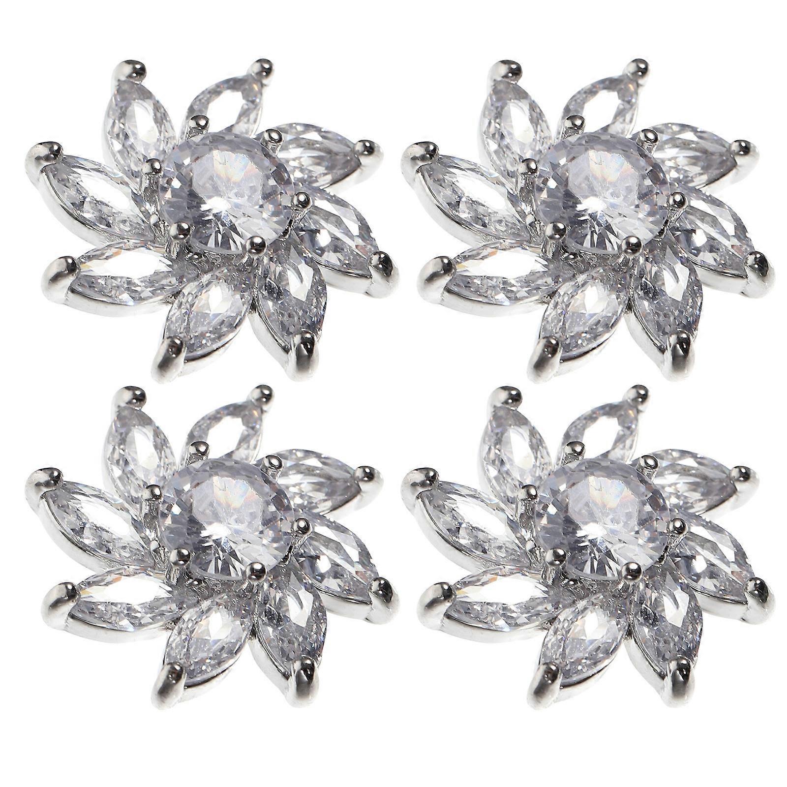 Silver Zircon Button Decorative Buttons for Clothes 4Pcs Durable Alloy