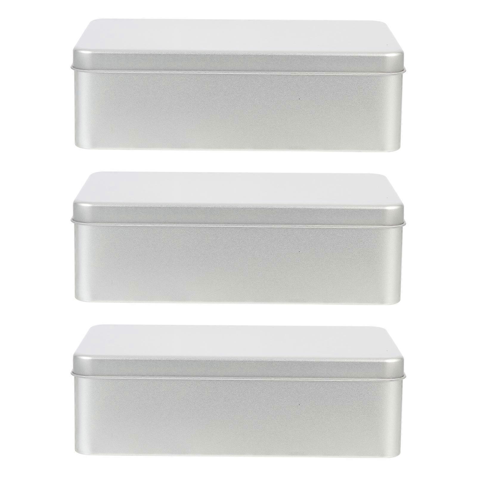 Silver Metal Tin Box Rectangle Tinplate Containers for Storage 3Pcs Set