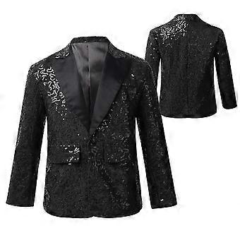 Children Boys Sparkling Sequins Blazer Jacket Wedding Evening Party Dance One Button Formal Suit