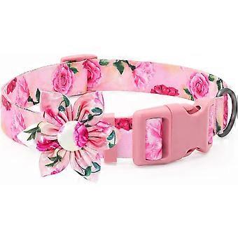 Pink Dog Collar Floral Girl Dog Collar with Rose Flower Bow Tie Dog Collar for Cute Girl Female Cats Dogs Spring Summer Season Dog Collar for Small Me