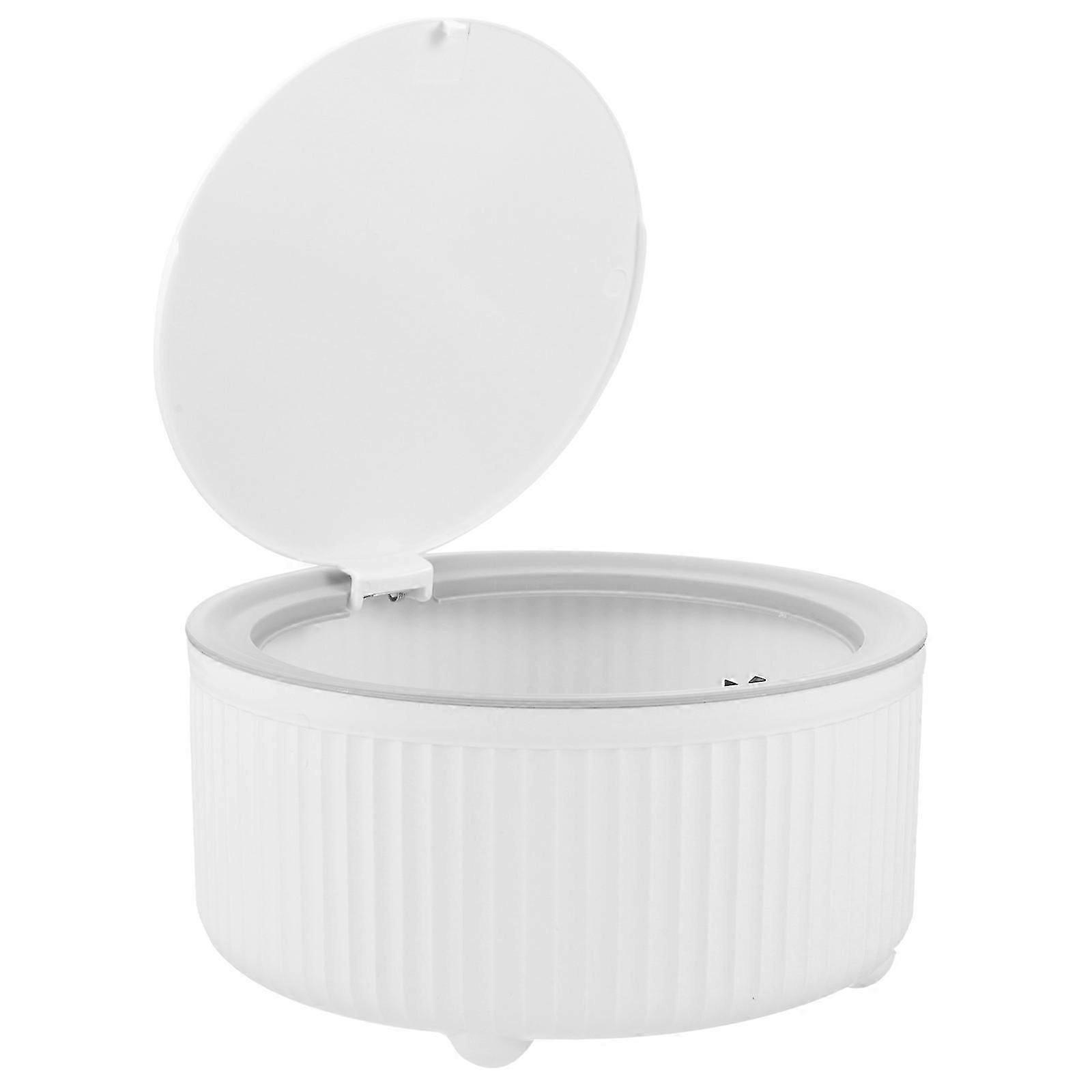 Compact Plastic Desktop Trash Can with Press Lid, White Garbage Bin for Office Desk Home, 7.74x7.74x3.73 Inches