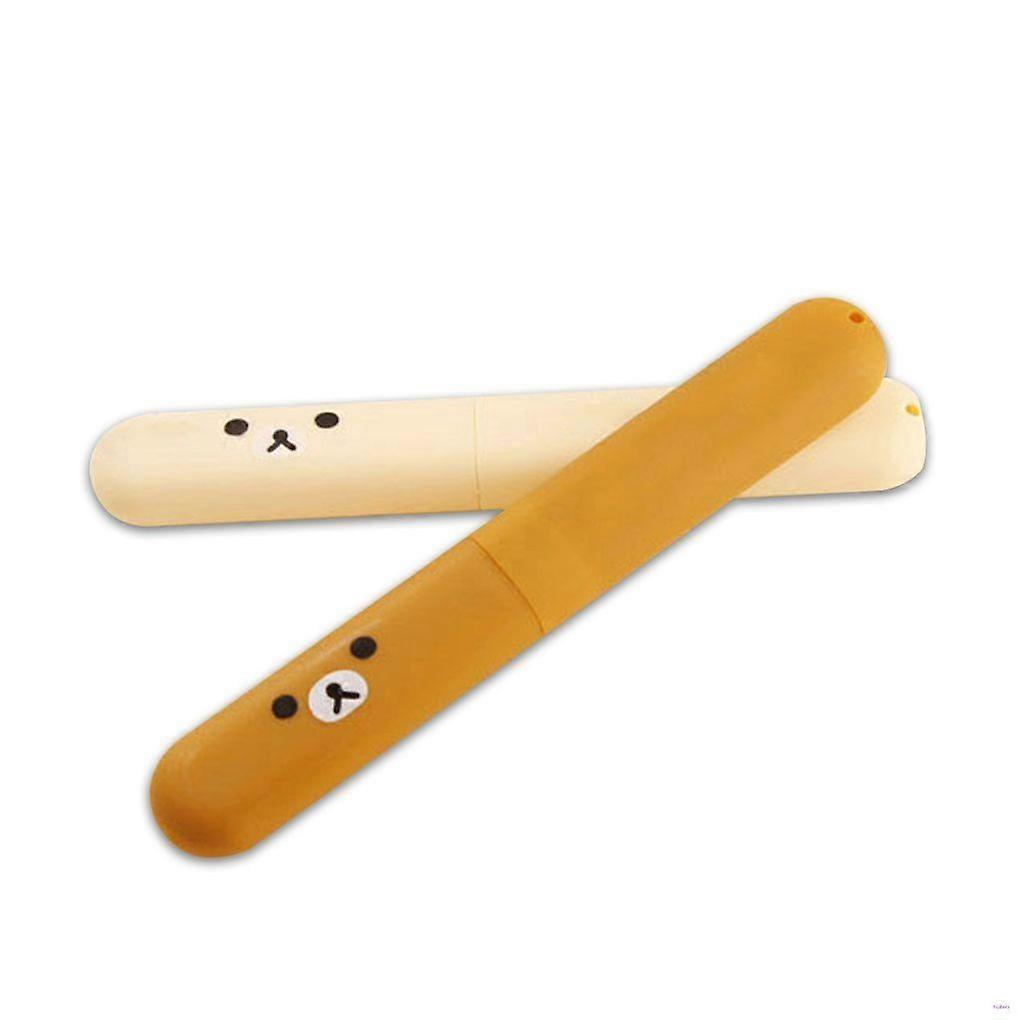Two portable ABS plastic bear-patterned toothbrush storage boxes, a travel essential.