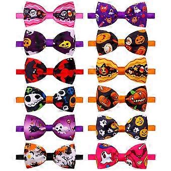 (12 Pieces)Generic Pet Tie Halloween Themed Pet Tie Spooky Halloween Pet Tie Adjustable Comfortable Exquisite Cat Dog Tie