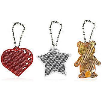 Safety Reflective Pendant Bear Snowflake Heart Star Shape Keychain For Kids Children School Bag Bicycle Cycling Hiking Running Backpack Safety Reflect