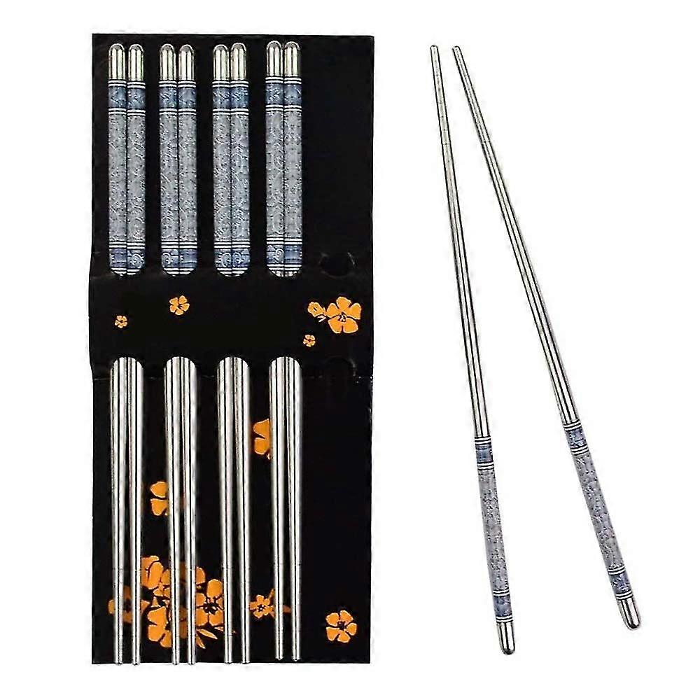 5 Pairs Blue And White Porcelain Pattern Stainless Steel,tableware Set