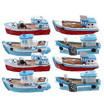 8 stuks miniatuurvisboten - mediterrane stijl mini hars nautische boot ornamenten - kleine zeilkano modellen voor aquarium aquarium strand landschap