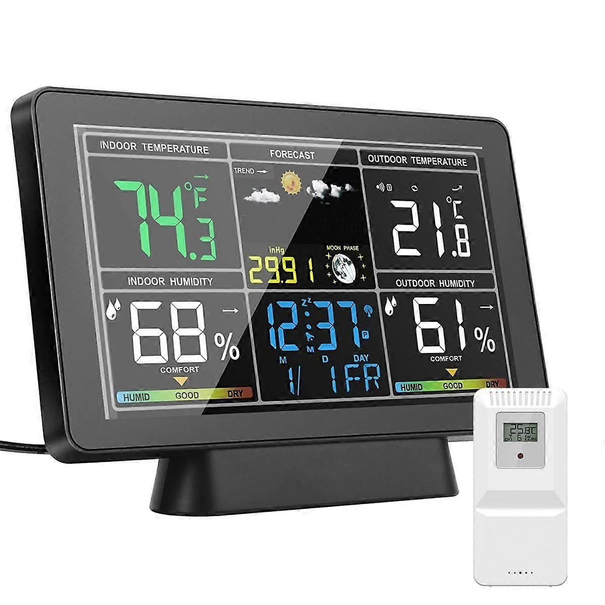 Multi-function Weather Forecast Alarm Hygrometer Calendar Electronic Clock - Black