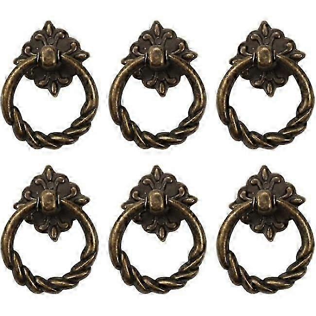 6 Pcs Vintage Bronze Drop Ring Knobs Handles Dresser Draw