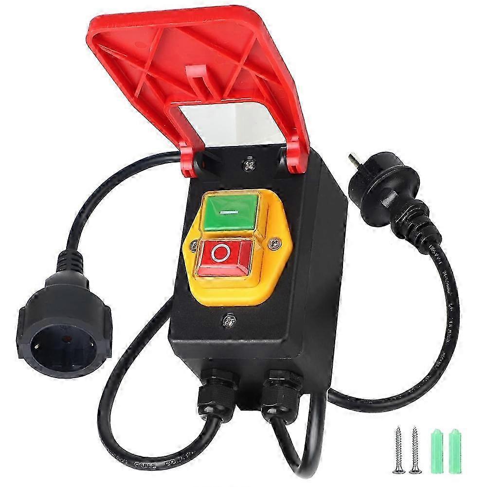 Emergency Stop Switch 230V 18A IP55 Stop Switch with Socket Zero Voltage Switch Single Phase for Milling Table Eu Plug