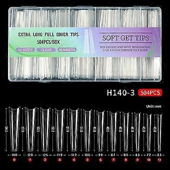 Extra Long Clear C Curve False Nail Tips 504Pcs Lightweight Acrylic Gel Nail Extensions for Professional Home Manicure