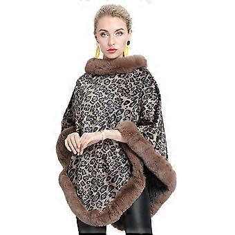 Châle enveloppant à imprimé léopard avec fausse fourrure garnissant couverture lâche pour dame